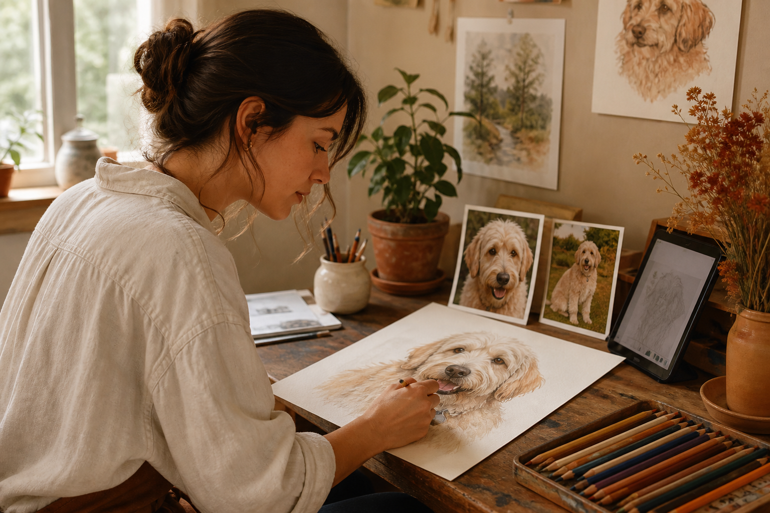 A scene from the Pet Portrait Studio practice world